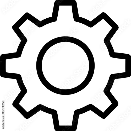 A single isolated black stroke line icon of a gear or cog, representing settings or configuration, minimal stroke line, white background.