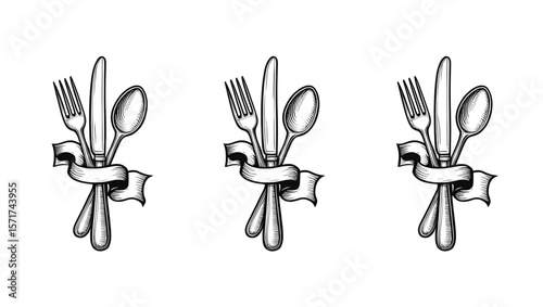 Fork knife spoon with ribbon illustration cutlery