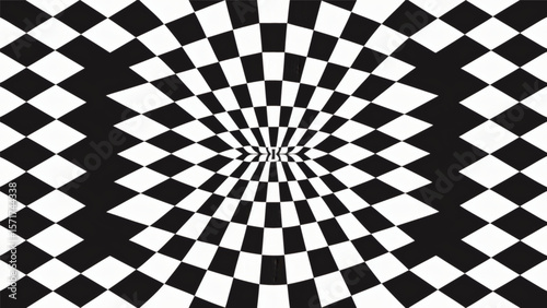 Optical illusion black white checkered pattern distortion abstract