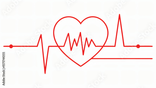 Red heart electrocardiogram line art medical symbol pulse health