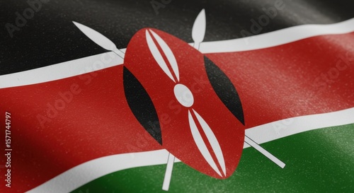 Kenya National Flag Close-Up on White Background