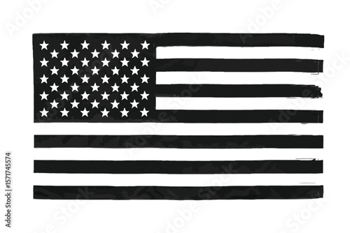 American Flag Black and White Vector Isolated with Transparent Background for Memorial Day, Graphic Design, Military Projects, Patriotic Themes, Print Media, and Web Use

