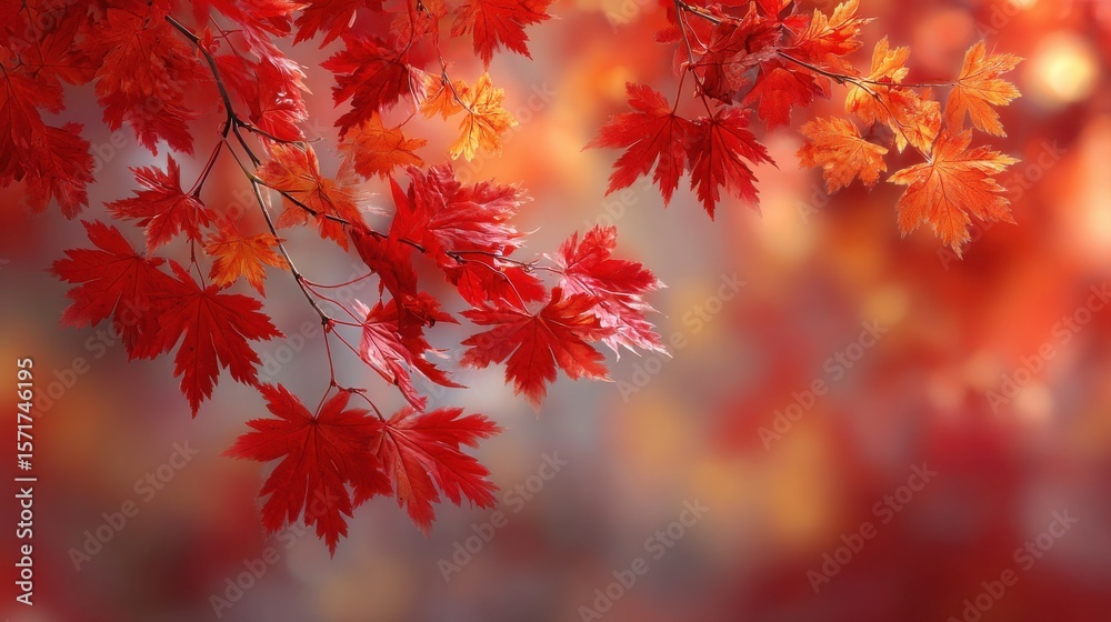 A vibrant autumn scene with red maple leaves and a warm, blurred background. A vibrant autumn scene with red maple leaves and a warm, blurred background.