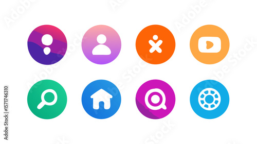 Colorful circle icons set vector design for social media and application interface
