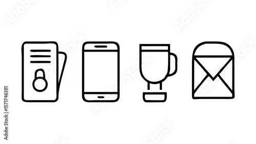 Business card phone cup and envelope icons vector design elements for business use