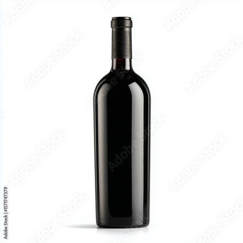 Red wine bottle on white background