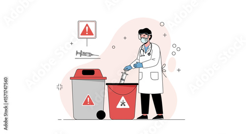 Doctor Disposing Sharps In A Designated Container For Medical Waste Management