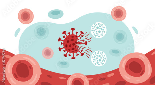 Illustrative View Of Viral Infection Affecting Cells And Body With Antibodies