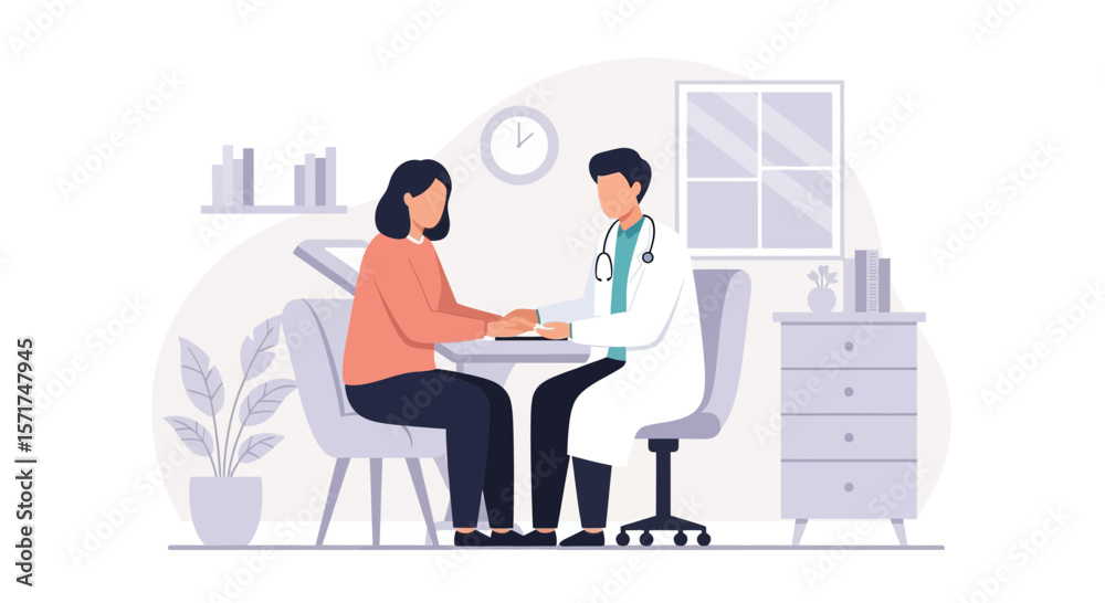 Fototapeta premium Doctor Examining Patient Symptoms In Medical Practice Illustration Vector Graphic