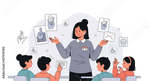 Inclusive Education For Children With Disabilities Studying Sign Language With Teacher