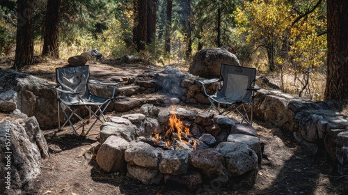 Campfire in a forest clearing