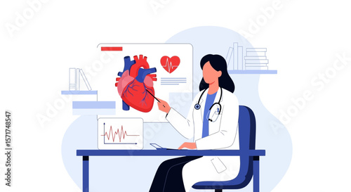 Doctor Explaining Heart Anatomy And Functionality With Interactive Display Technology