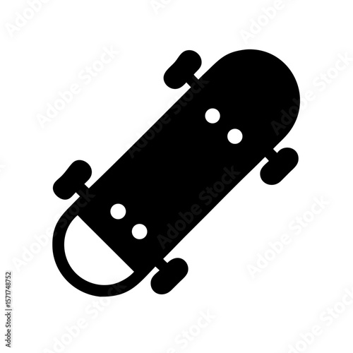 Black skateboard icon in flat graphic style