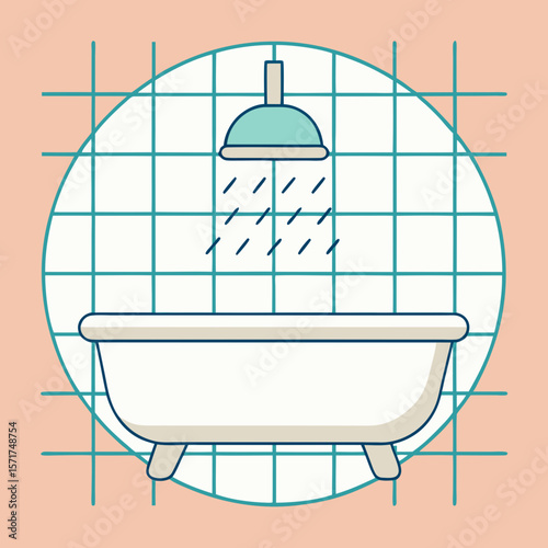 Shower icon with glass door and blue tiles