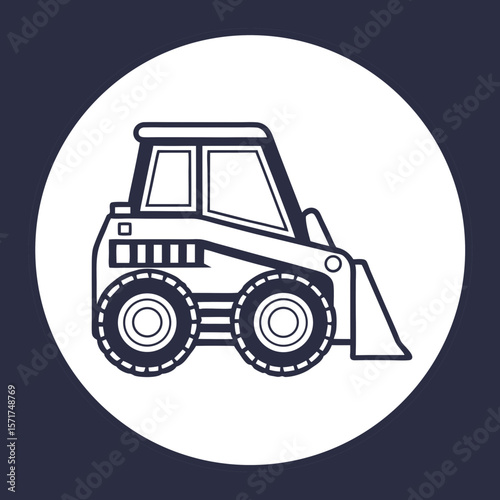 Skid-steer loader icon in blue and white