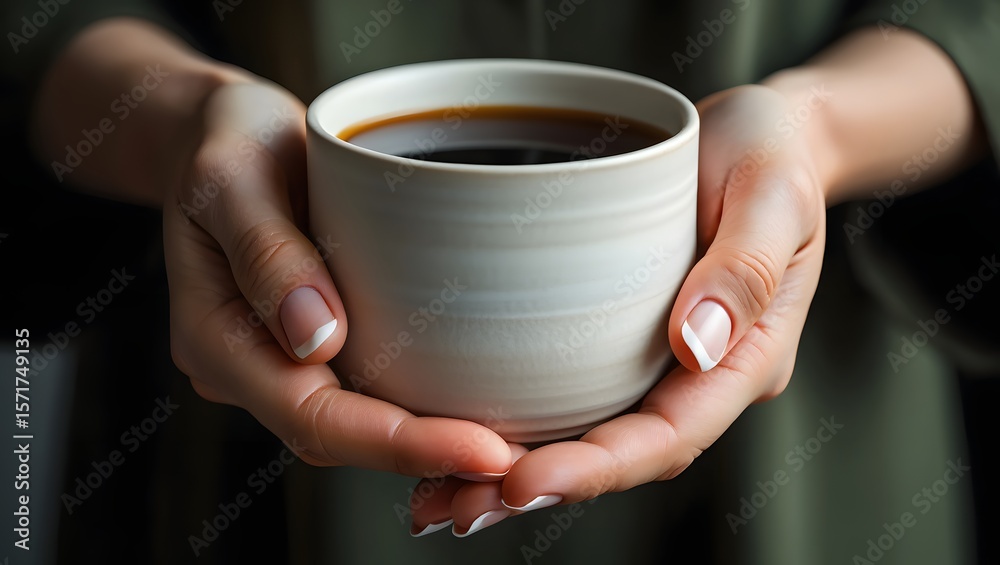 Woman in Green Knit Sweater Holding a Blank White Mug Woman in Green Knit Sweater Holding a Blank White Mug