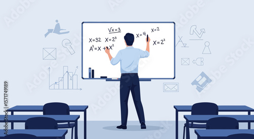 Instructor Teaching Math Equations On Whiteboard In A Classroom Setting
