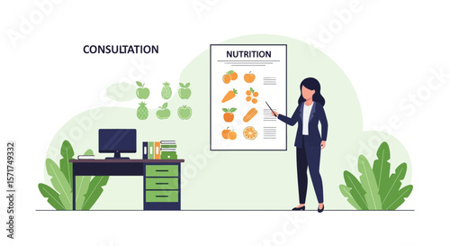 Professional Nutritionist Giving Consultation About Fruits And Vegetables Benefits
