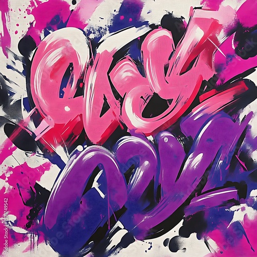 Abstract vibrant graffiti art with pink and purple hues