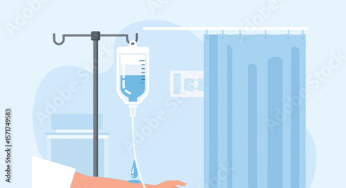 Intravenous Infusion Solution In Hospital Room Illustrative Vector Graphic