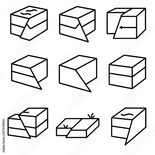 Earthquake Fault Icons. Outline style icons of Earthquake Fault Types: normal fault, reverse fault, strike-slip fault, thrust
