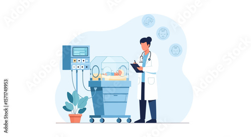 Doctor Performing Medical Checkup on Newborn Baby in Intensive Care Unit