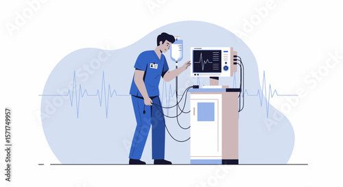 Attentive Healthcare Worker Checks Patient's Condition With Medical Equipment