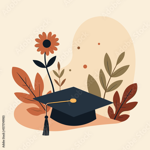 A graduation cap in warm pastel colors