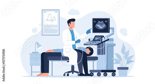 Doctor Performing Ultrasound Exam on Patient Health Care and Modern Technologies