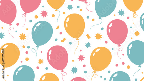 A seamless pattern of colorful balloons and confetti on a white background vector