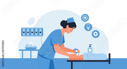 Attentive Nurse Administering Medication To Patient In Hospital Setting Illustration