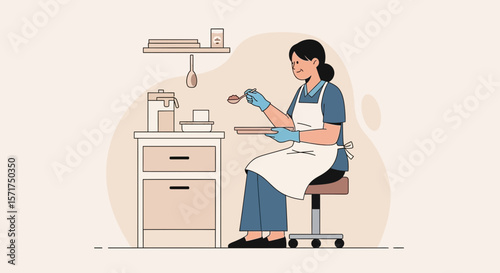 Professional Woman Preparing a Meal in a Kitchen Minimalist Illustration