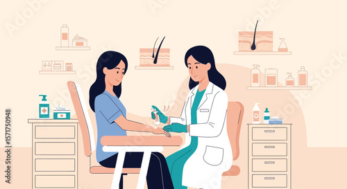Doctor Spraying Disinfectant on Patient Hand During Consultation in Clinic