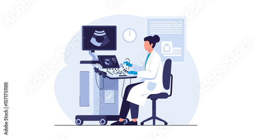 Doctor Using Ultrasound Machine For Diagnosis In Hospital Clinic Modern Style