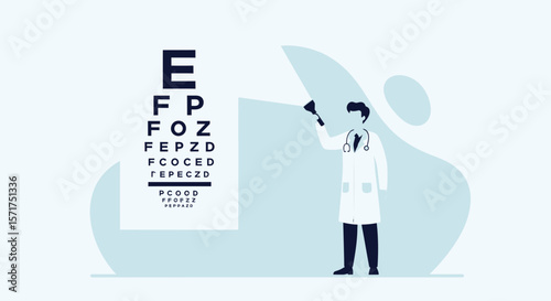 Doctor With Flashlight Examining The Eye Chart Visual Acuity Minimalist Style