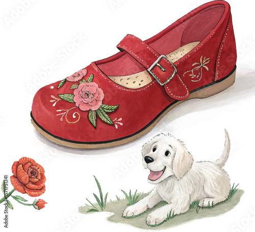 Cute Cartoon Dog and Colorful Boot