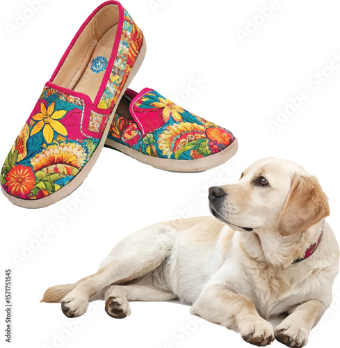 Cute Cartoon Dog and Colorful Boot
