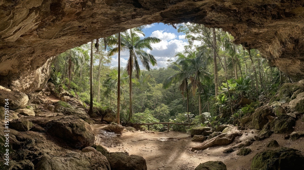 Obraz premium Cave opening into lush rainforest