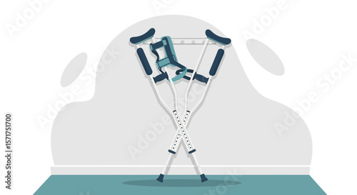Recovering Well Being Concept With Crutches And Pediatric Walker Illustration