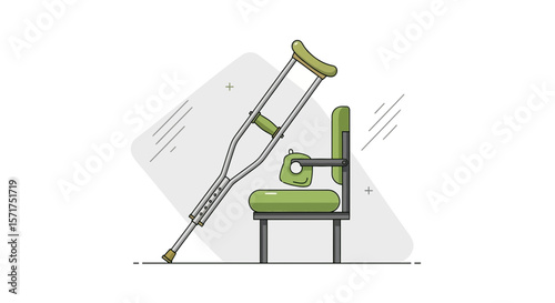 Recovery And Rehabilitation Concept Of Resting On The Chair With Crutches Support