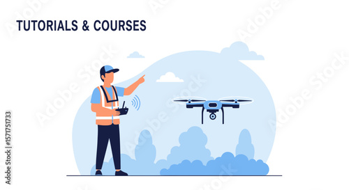Drone Operation Training Courses With Professional Pilot in A Vector Illustration