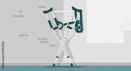 Recovery Essentials Crutches and Cast Illustrative Design Representing Healing Process