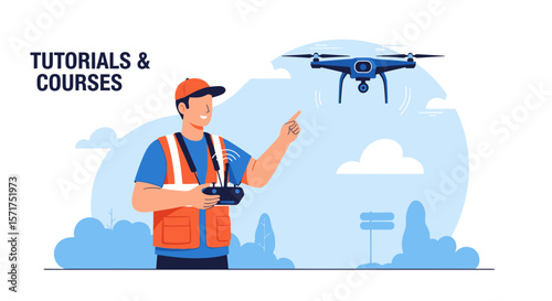Man Controlling Drone For Aerial Photography Course, Modern Technology Concept