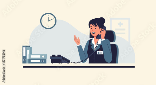Efficient Medical Receptionist Answering Phone Calls In Healthcare Facility