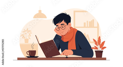 Relaxed Reader Enjoying A Novel With A Cup Of Coffee On A Quiet Afternoon