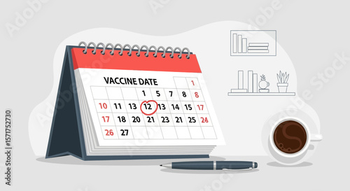 Reminder To Schedule Vaccine Appointment With Calendar And Pen On Office Desk