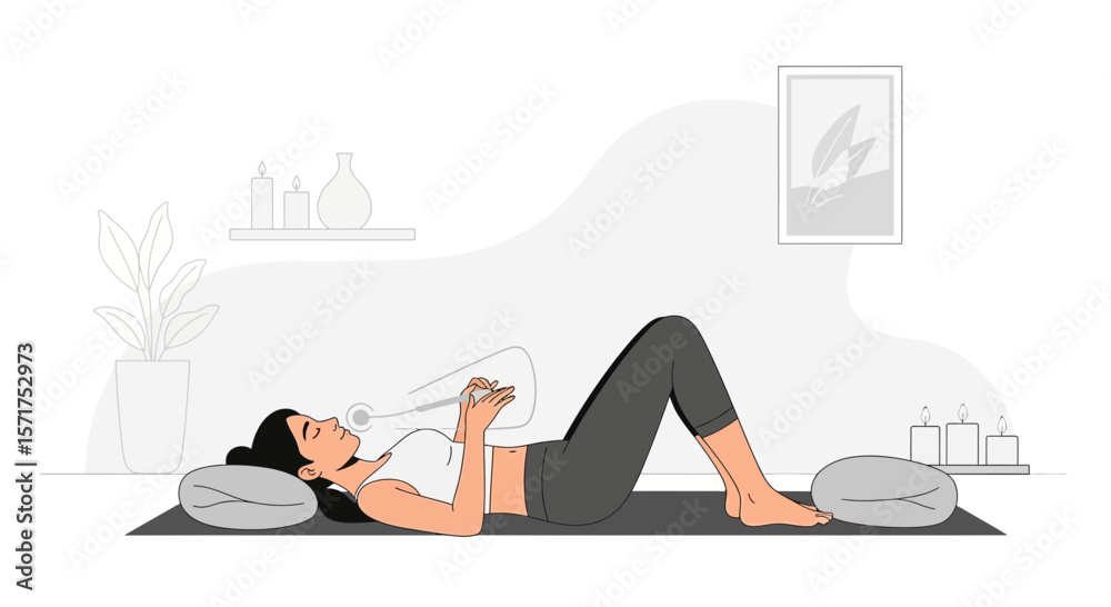 Fototapeta premium Restorative Yoga Poses With Singing Bowl For Relaxation And Meditation In Home