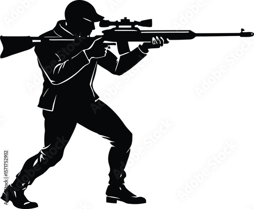 Biathlon Shooter Silhouette,Winter Sports Rifle Pose