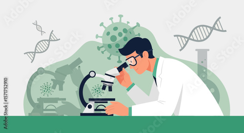 Researcher Examining Coronavirus Cells Through Microscope In A Scientific Laboratory