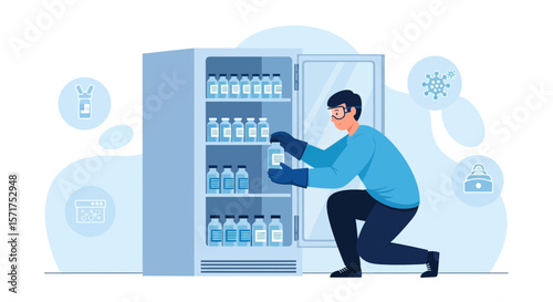 Researcher Storing Vials In Ultra Low Temperature Freezer For Scientific Analysis
